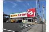 スギドラッグ新富店（270m）スギドラッグ新富店の西側からの全景です