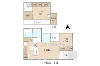 2SLDK＋屋根裏収納※図面と現況に相違ある場合には現況優先とします。
