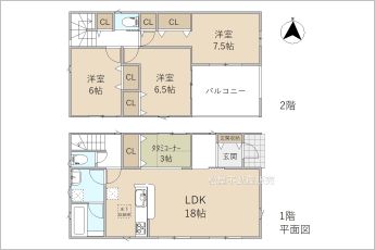 3LDK+タタミコーナー（3帖）※図面と現況に相違ある場合には現況優先とします。