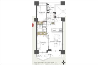 2LDK※図面と現況に相違ある場合には現況優先とします。