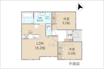 2LDK※図面と現況に相違ある場合には現況優先とします。