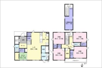 4SLDK+畳コーナー（2.4帖）+小屋裏収納（6.1帖）