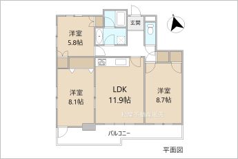 3LDK※図面と現況に相違ある場合には現況優先とします。