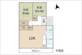 2LDK※図面と現況に相違ある場合には現況優先とします。