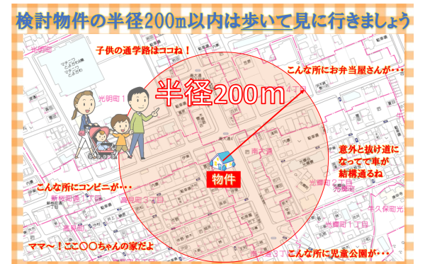 検討物件の半径200m以内は歩いて見に行きましょう
