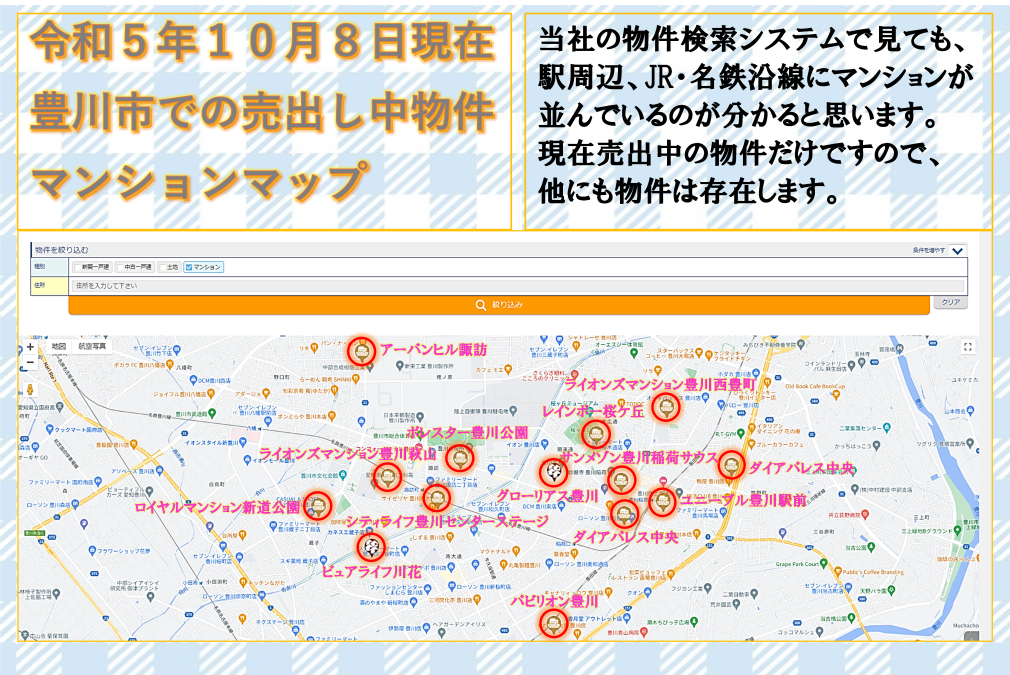 豊川市売り出し中マンションマップ2023年10月8日時点