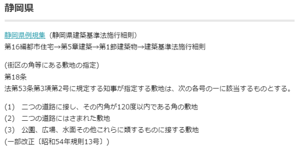 静岡県の角地に関する緩和帰省