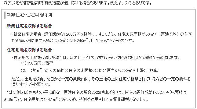 不動産取得税の特例措置