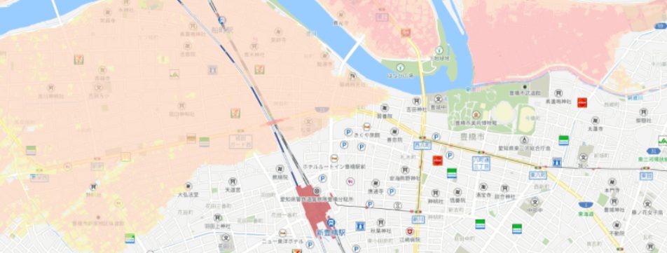 .不動産情報ライブラリにおける洪水浸水想定区域（想定最大規模）を反映させた地図