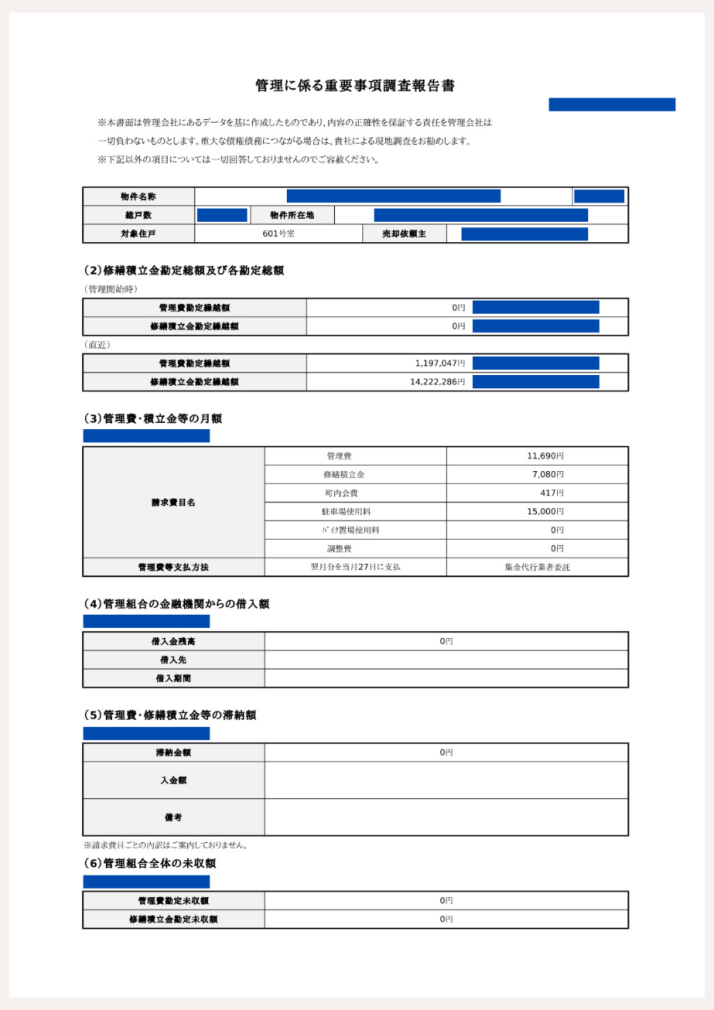 管理に係る重要事項調査報告書