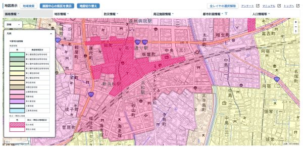 JR東海道本線『浜松』駅周辺の都市計画情報（防火・準防火地域重ね図）