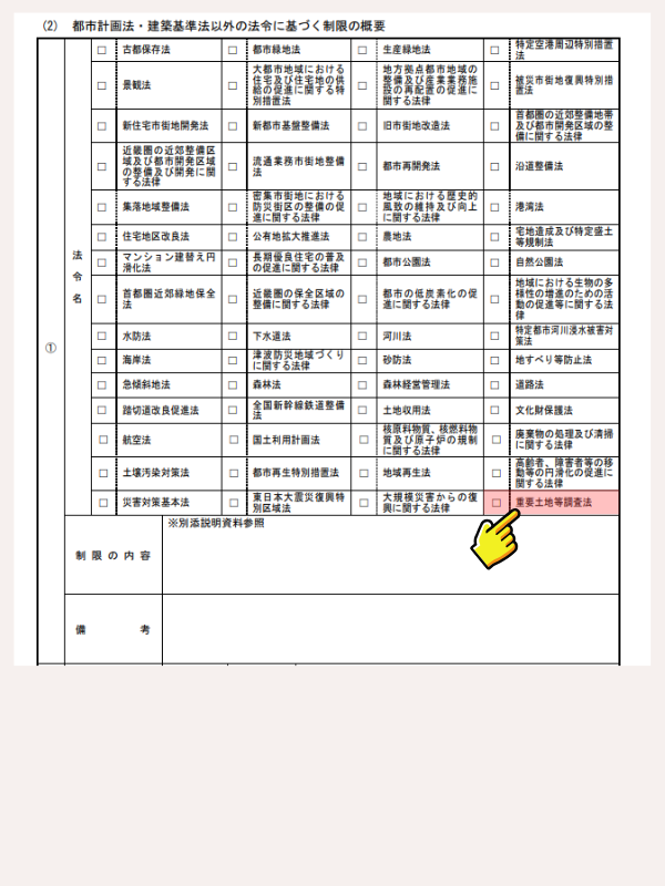 物件調査の初期段階で「法令制限」として拾えているか