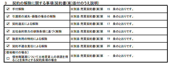 主な契約解除に関する事項(重要事項説明書より)