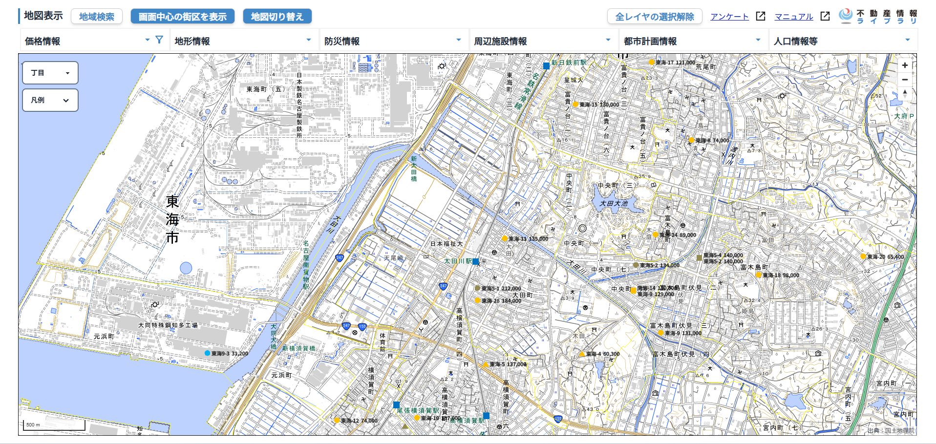 名鉄常滑線『太田川』駅周辺地図