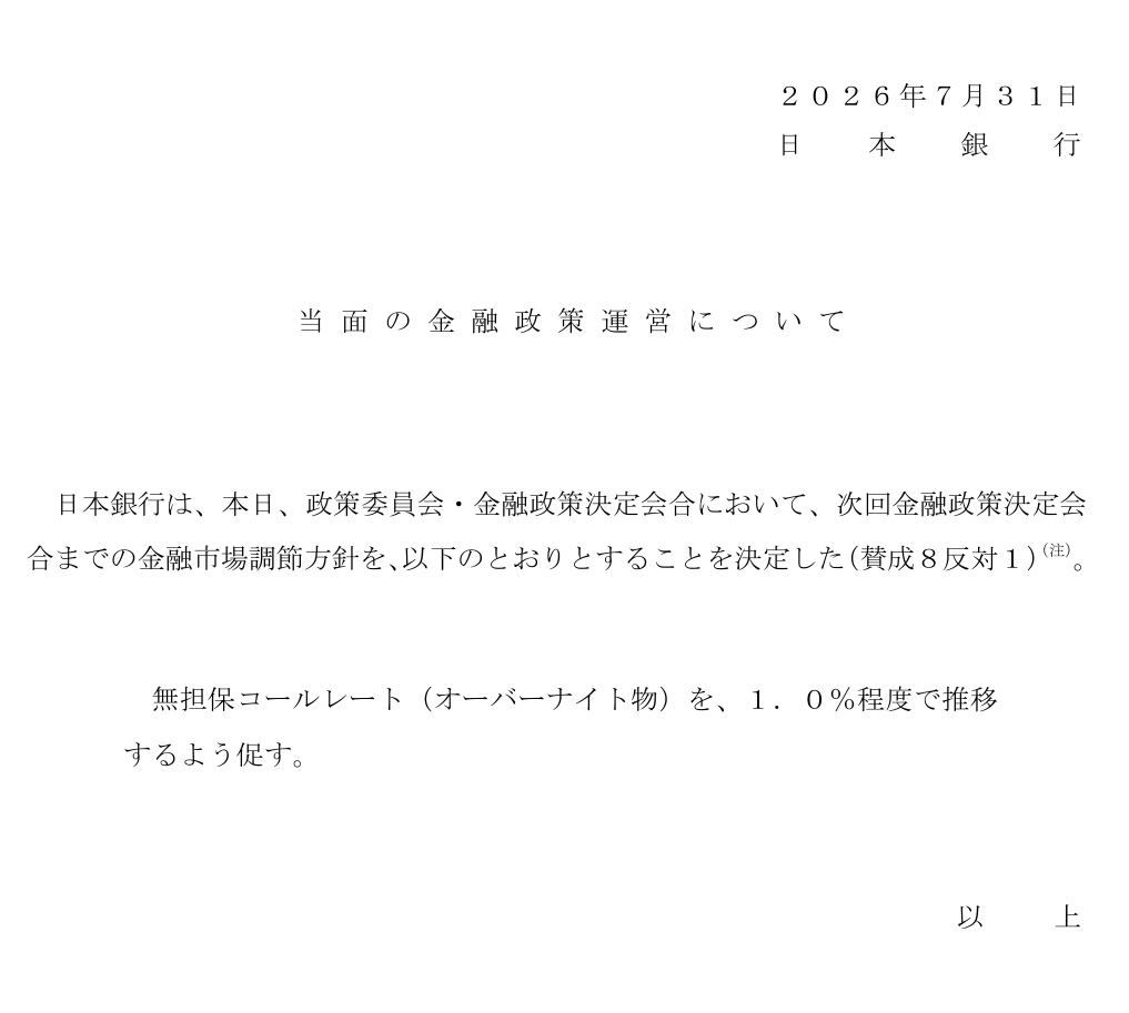 当面の金融政策運営について