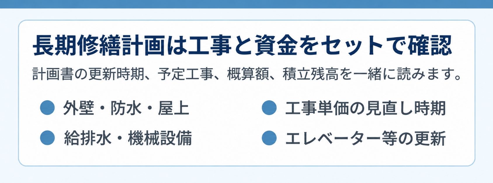 長期修繕計画は工事と資金をセットで確認