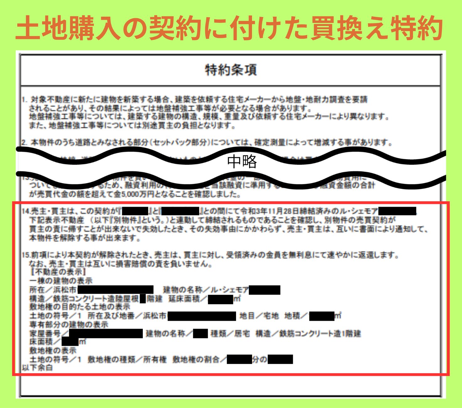 土地購入の契約に付けた買換え特約