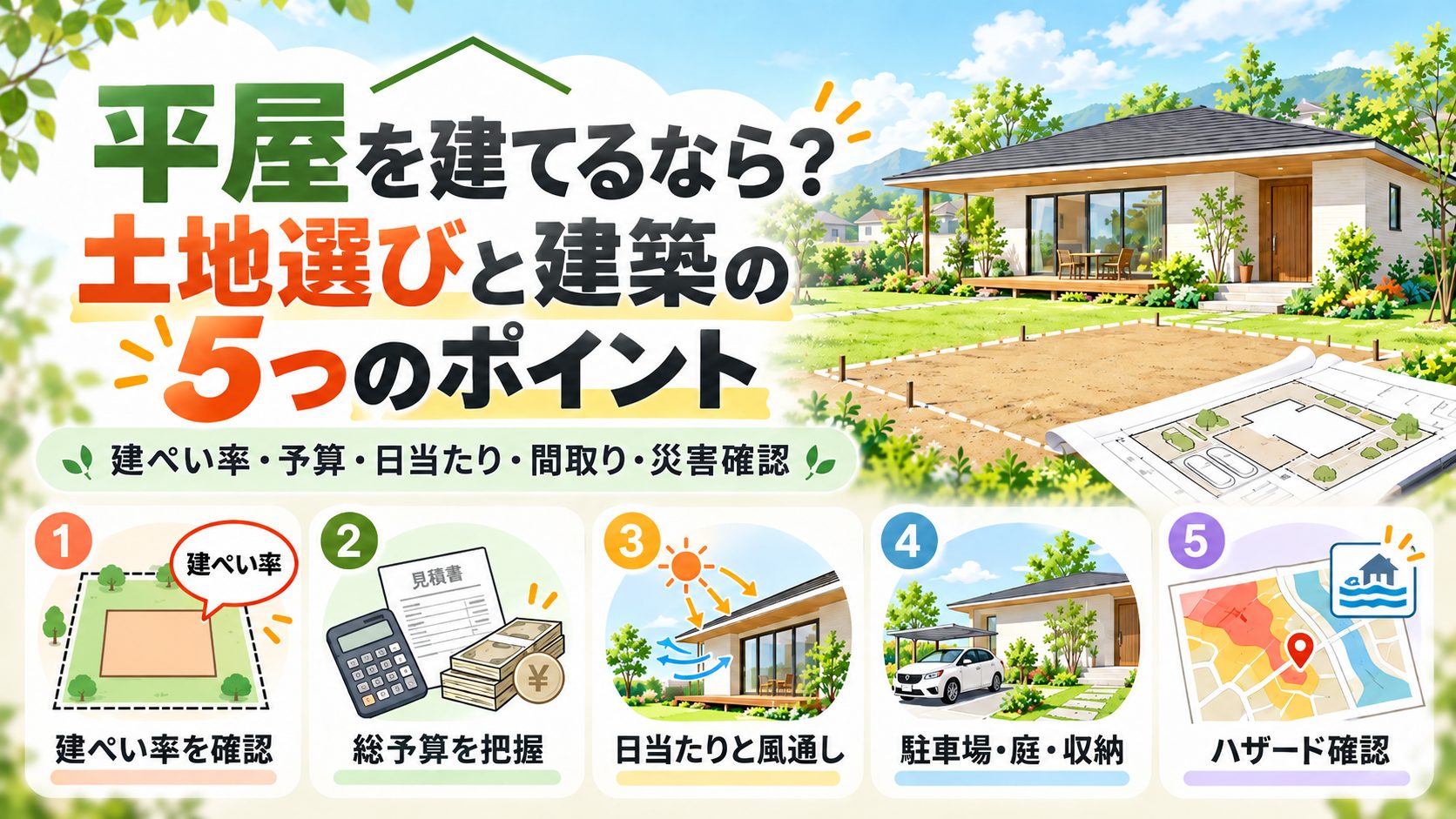 平屋を建てるなら?土地選びと建築で失敗しない5つのポイント