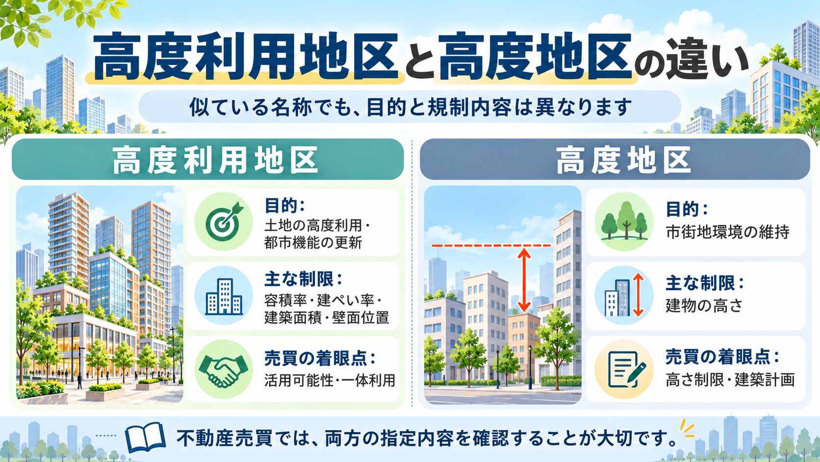 高度利用地区と「高度地区」は目的も規制内容も異なる
