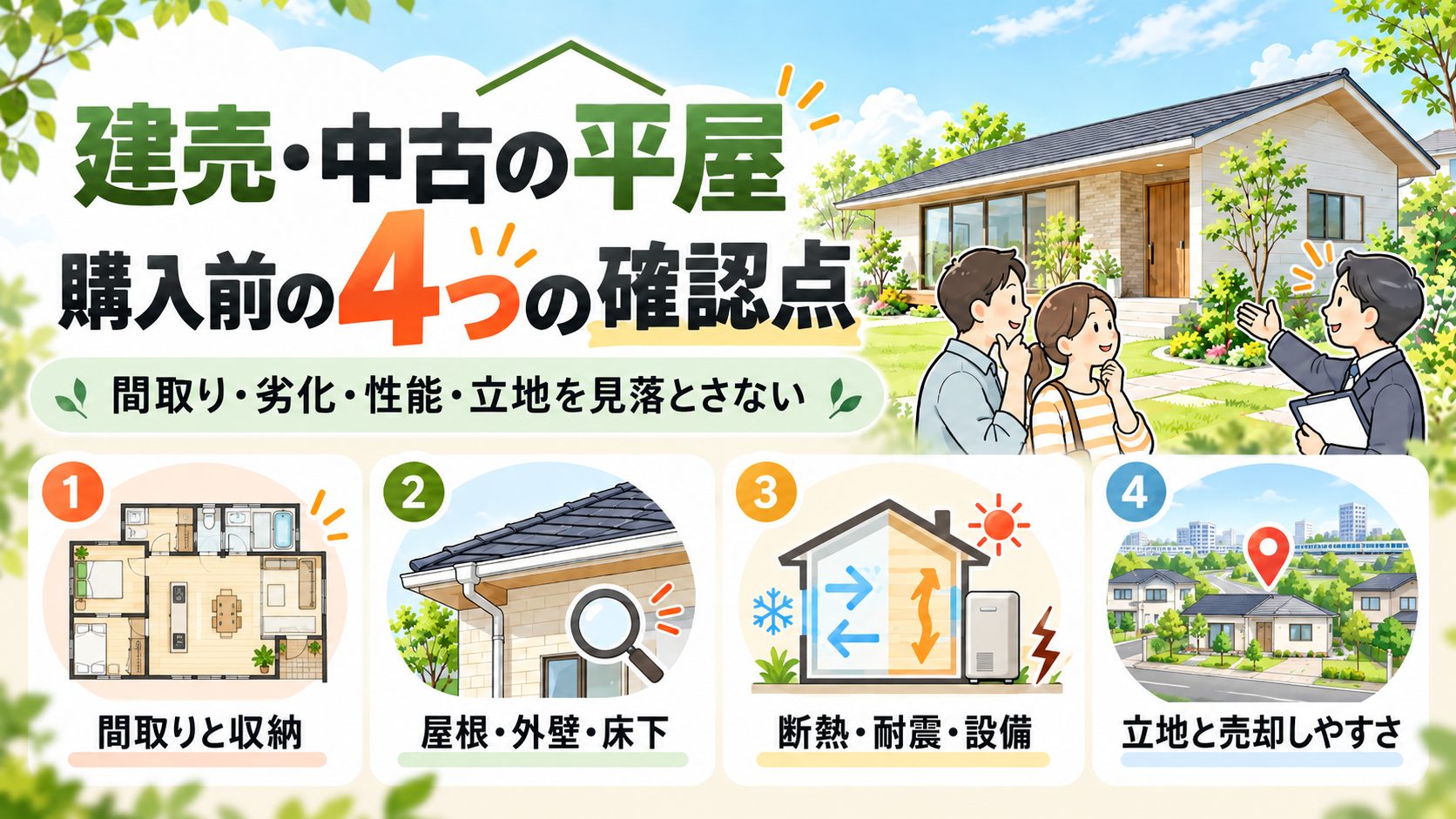 建売・中古の平屋を購入する際に確認したい4つの注意点
